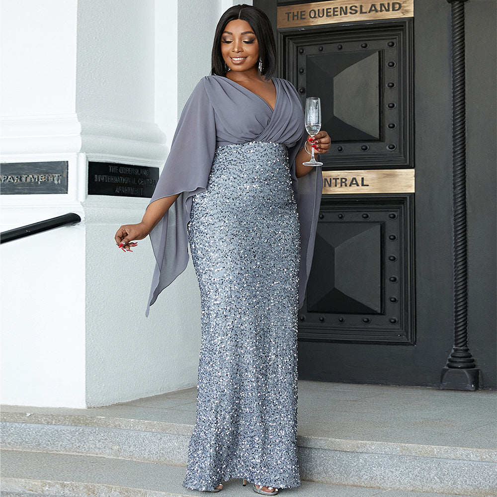 Women's Temperament Sexy Long Sequined Sleeve Banquet Dresses