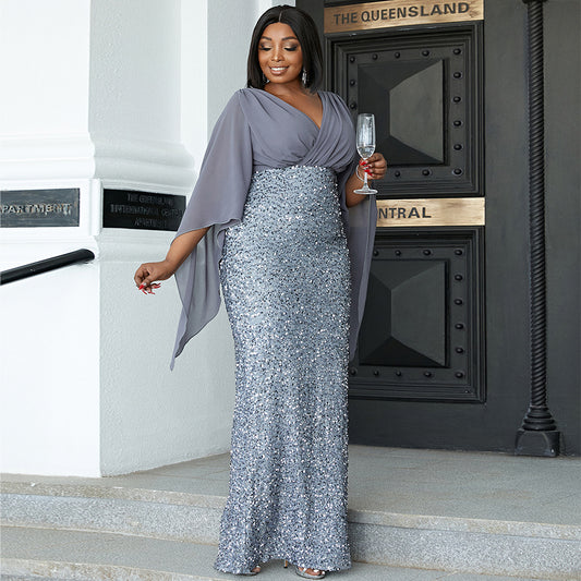 Women's Temperament Sexy Long Sequined Sleeve Banquet Dresses