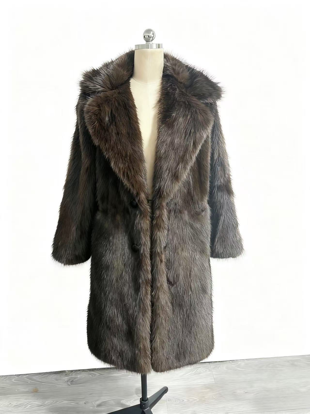 Long Section Collar Imitation Fur Mid-length Coats