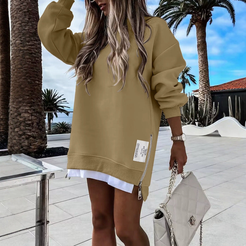 Women's Zipper Decorations Round Neck Dress Dresses
