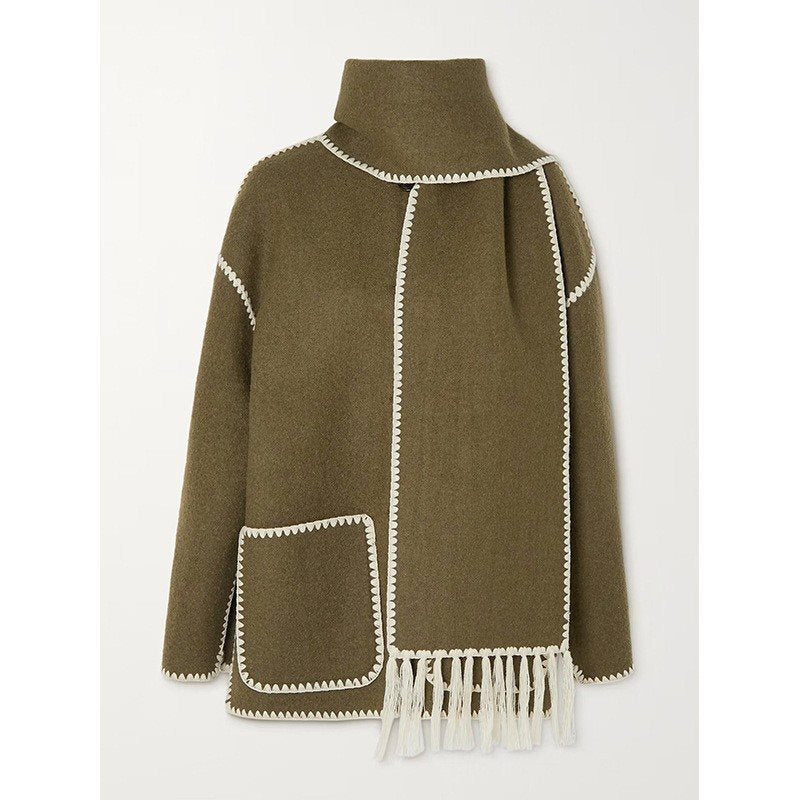 Women's Fashion Woolen Thick Loose With Scarf Clothing