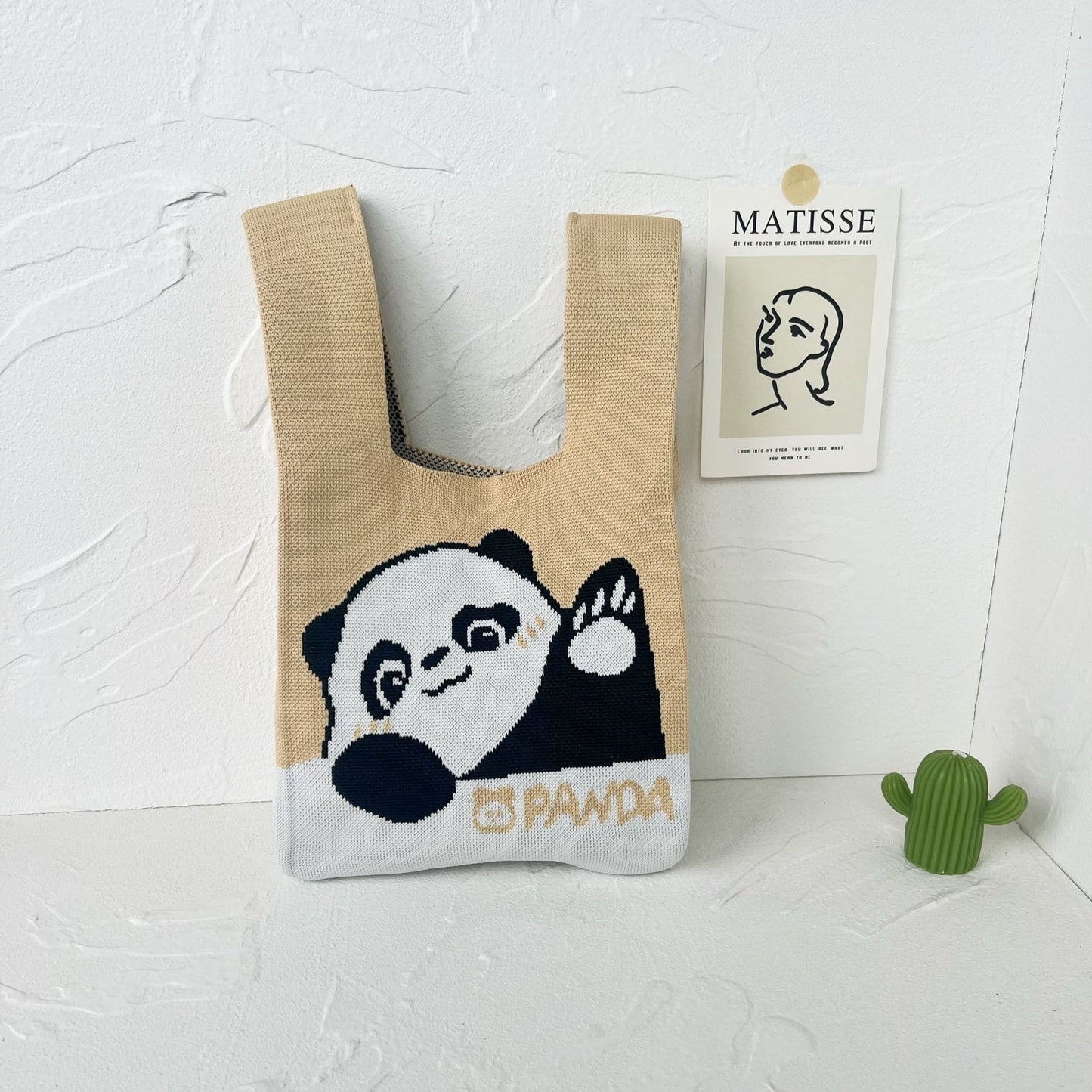 Women's High-grade Panda Knitted Polyester Knit Phone Bags