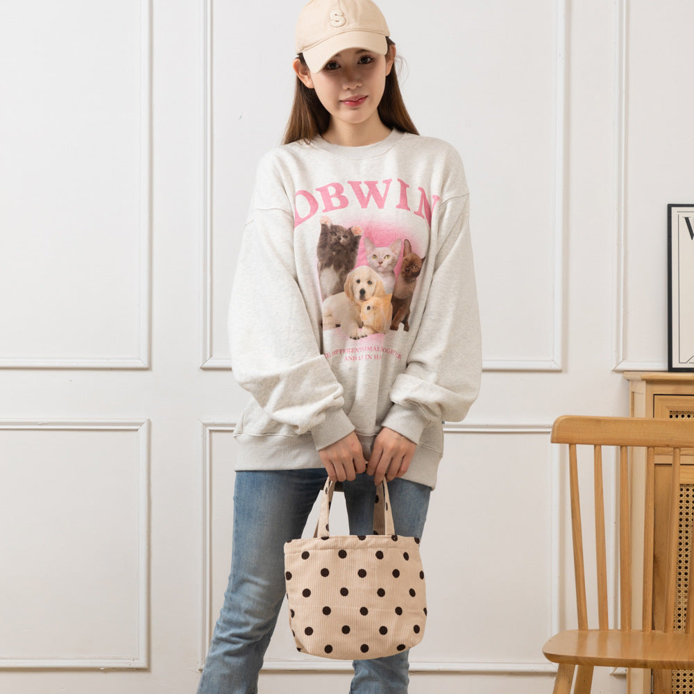 Style Corduroy Retro Woven Mummy Lunch Handbags