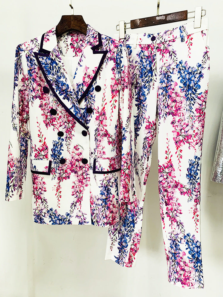 Digital Printing Mid-length Skinny Trousers Two-piece Fashion Casual Suit