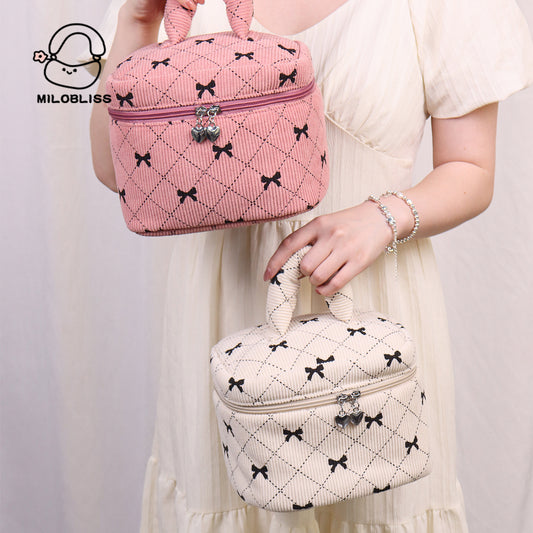 Corduroy Bow Large Capacity Multifunctional Portable Cosmetic Bags