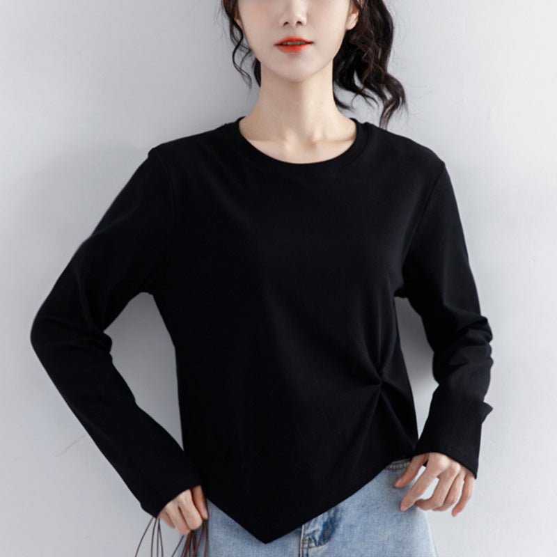 Women's Irregular Design Long-sleeved Korean Style Solid Color Small Bottoming Shirt Tops