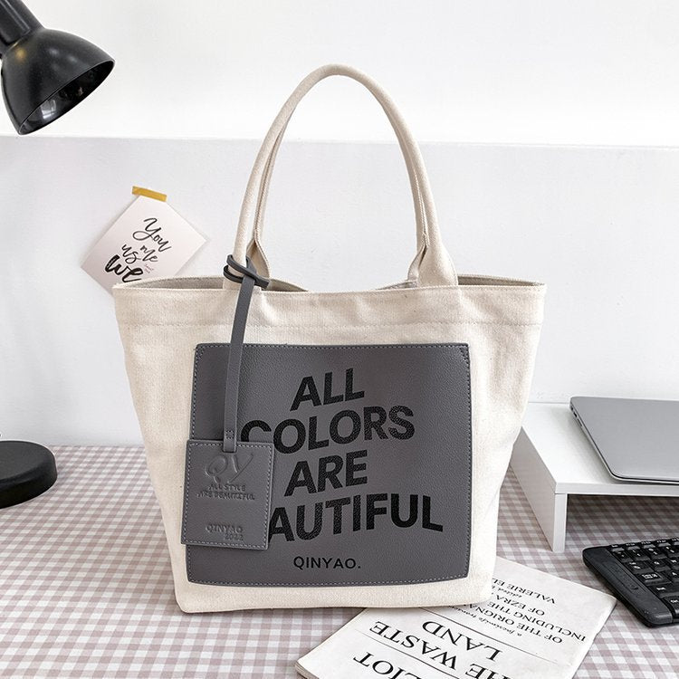 Letter Canvas Large Capacity Female Class Handbags