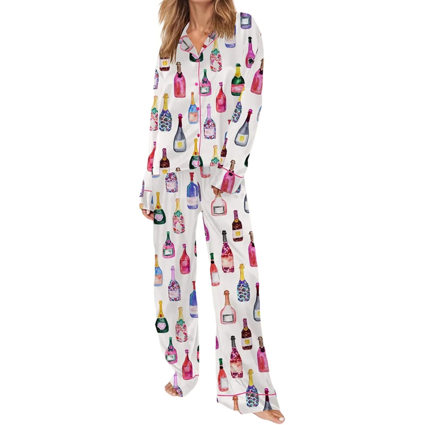 Women's Collar Fashion Casual Home Long Sleeve Wine Suits