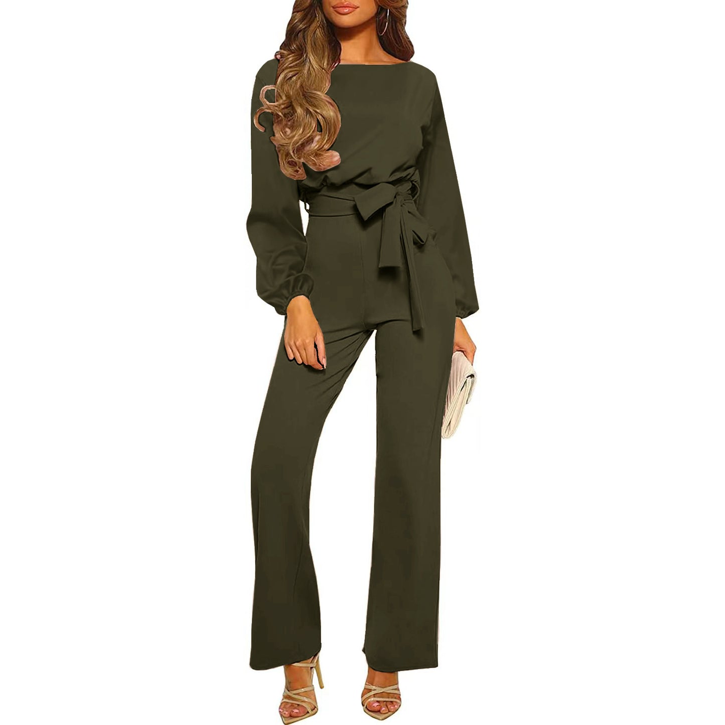Round Neck Long Sleeve High Waist Jumpsuits