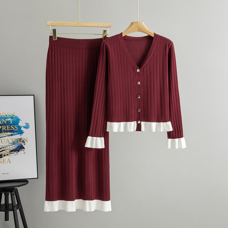 Women's Chic Bell Sleeve Knitted Temperament Twinset Fashion Casual Suit