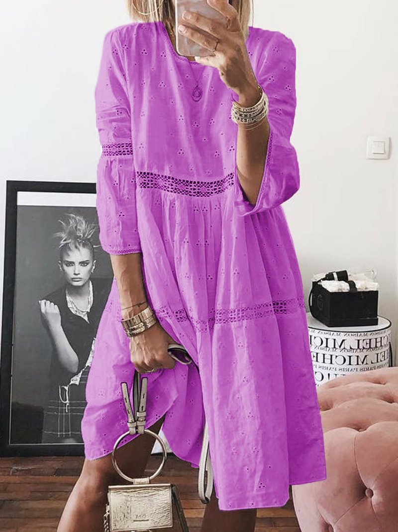 Women's Lace Stitching Hollow Embroidered Sleeve Dress Dresses