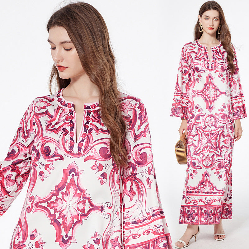 Women's Porcelain Printed Dress Summer Seaside Holiday Dresses