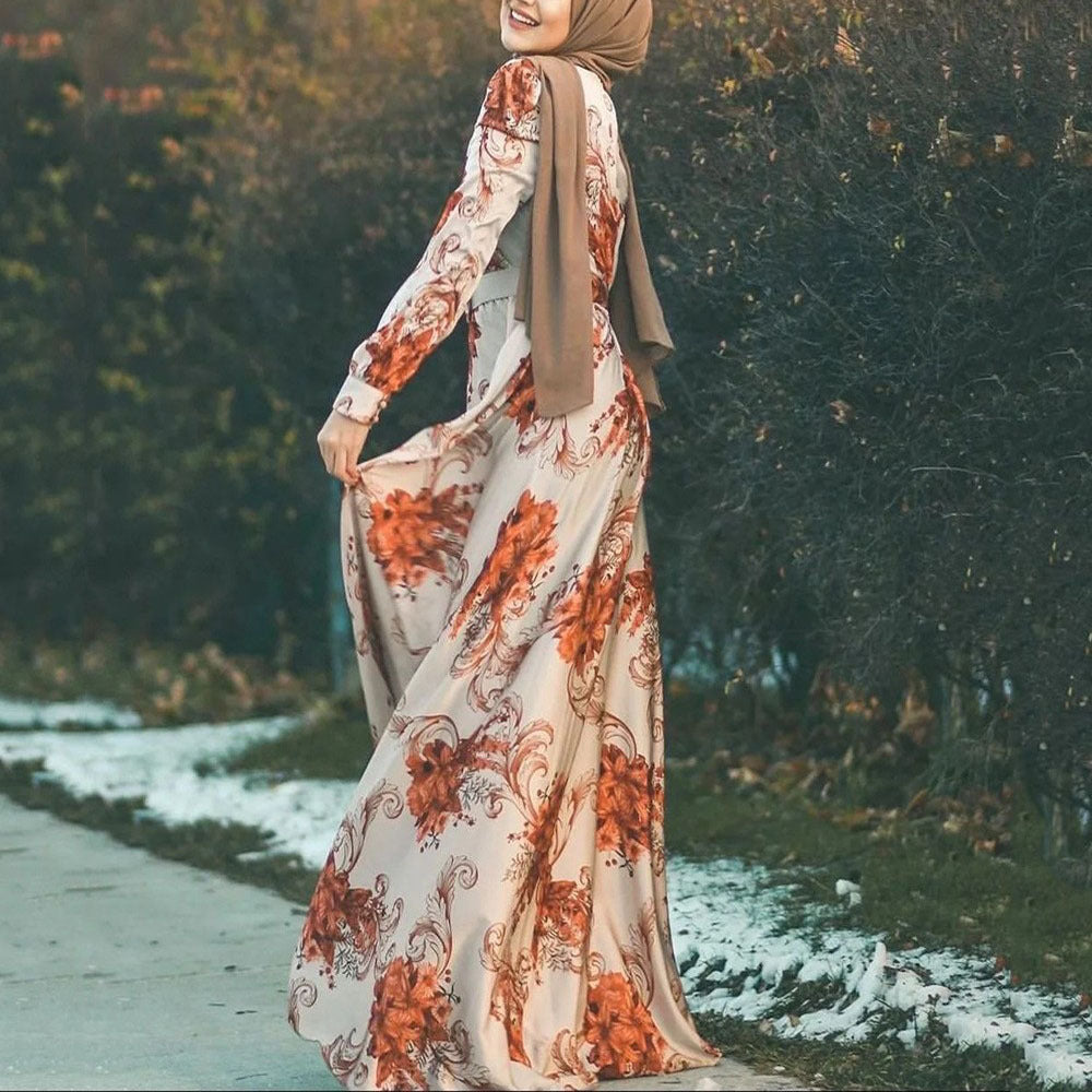 Women's Spring Digital Printing Long-sleeved Graceful Fashionable Dress