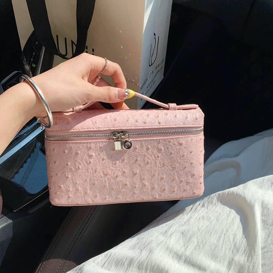 Women's High-grade Genuine Leather Ostrich Grain Lunch Small Square Bags