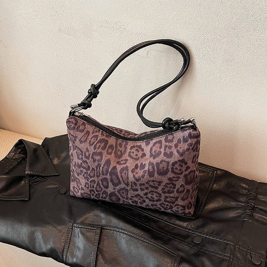 Suede Female Korean Simple Retro Leopard Armpit Bags