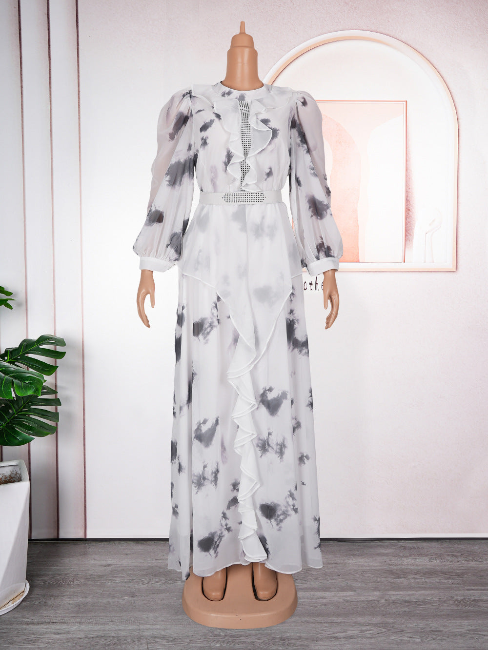 Retro Long Ruffled Dress African Printed Dresses
