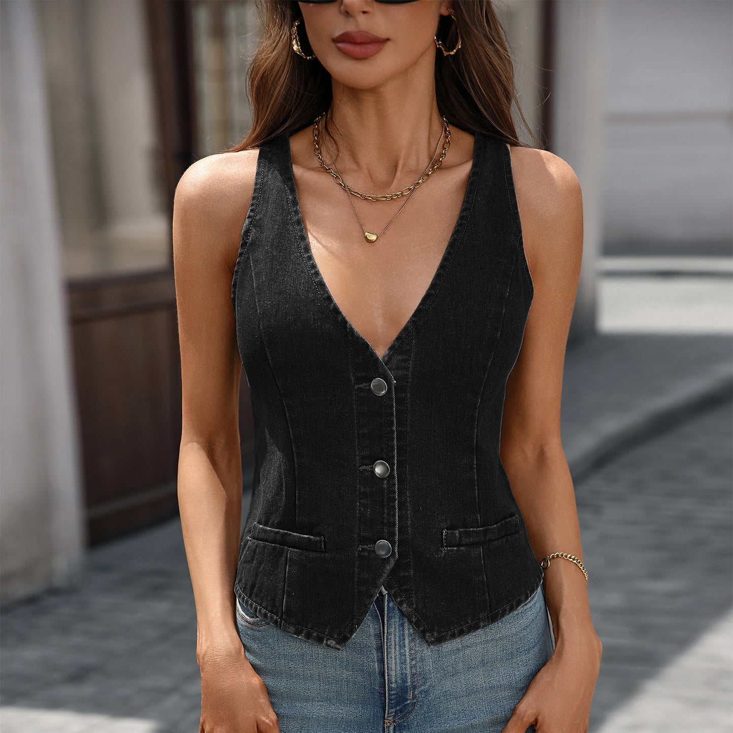 Unique Innovative Women's Washed Denim Hot Tops