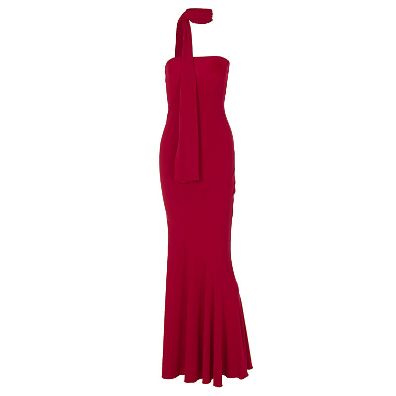 Close-fitting Waist Mid-length Sexy Style Wrapped Chest Dresses