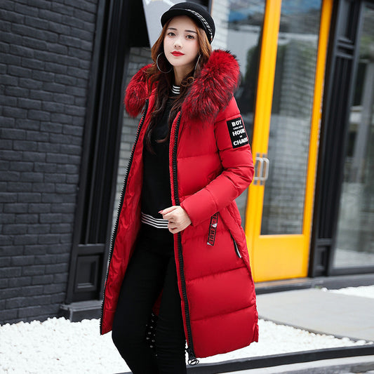 Women's Long Cotton Hooded Large Fur Collar Coats