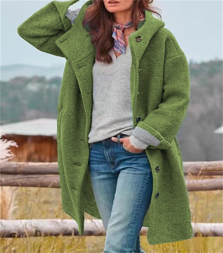 Women's Autumn Overcoat Mid-length Single-breasted Hooded Casual Coats