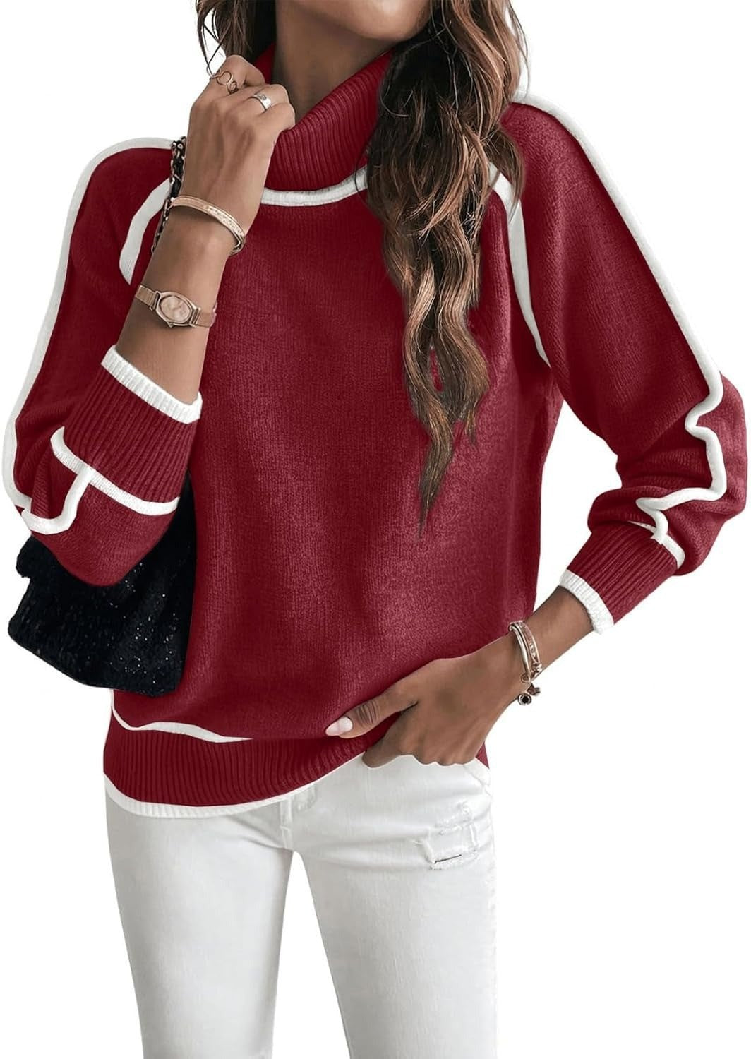 Women's Long-sleeved Pullover Turtleneck Solid Color Loose Sweaters