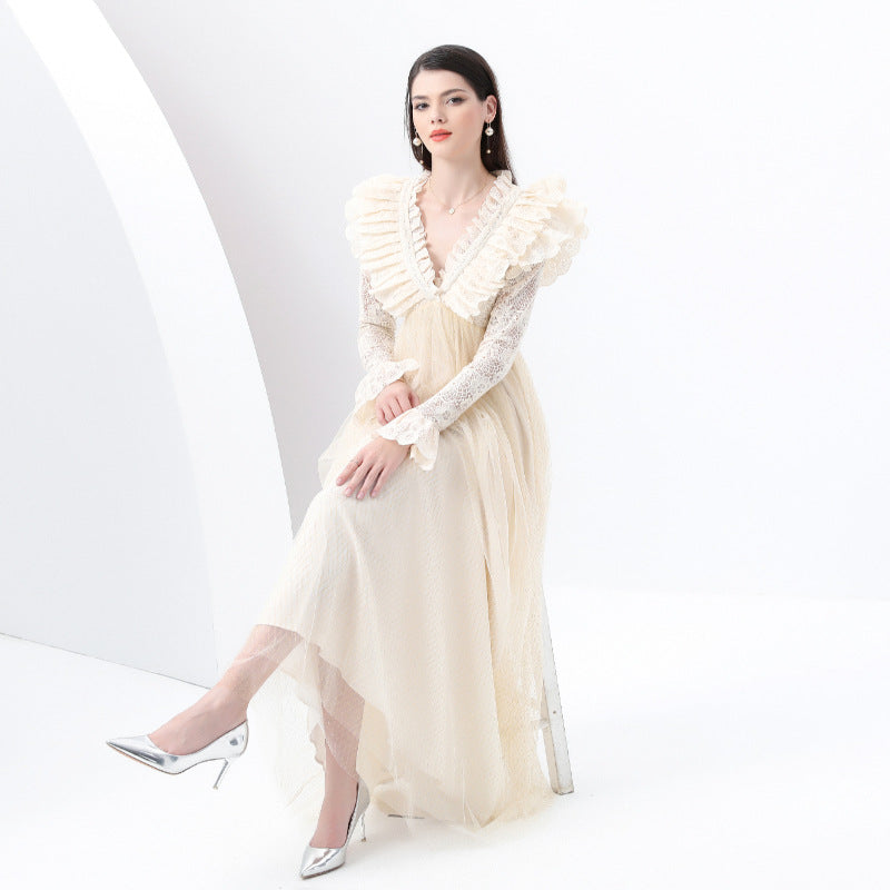 Style Embroidered Lace Long Sleeve Mesh Dresses