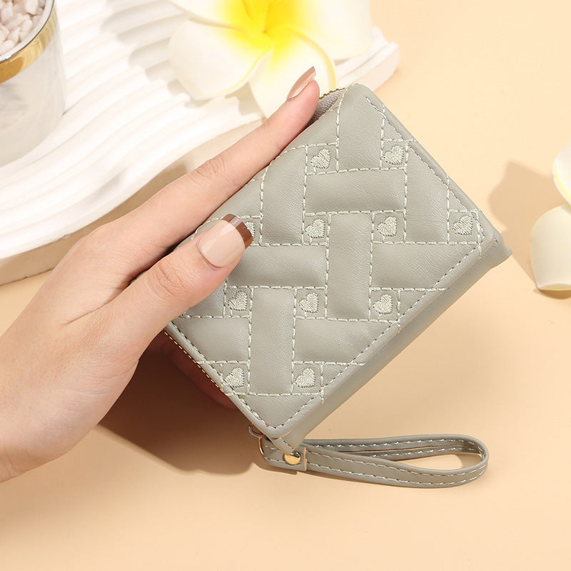 Women's Fashion Embroidery Love Tri Fold Multiple Ladies Wallets