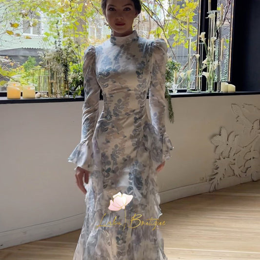 Women's Slim Fit Tied Printed Satin Dress Dresses