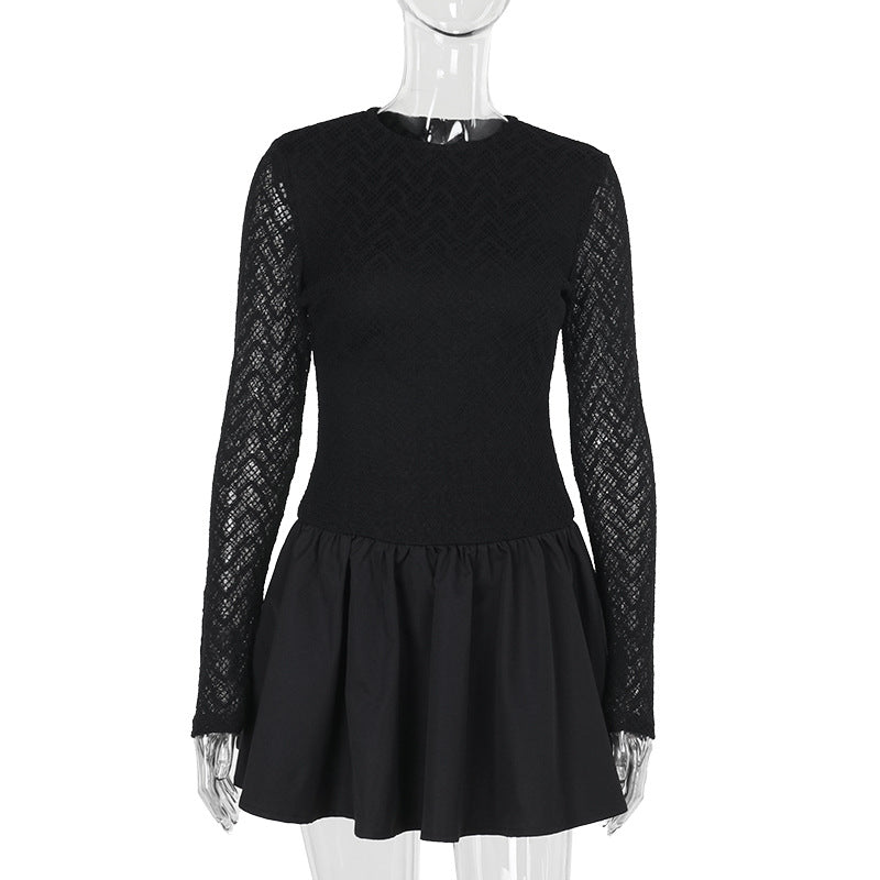 Women's Autumn Elegant Lace Fitted Waist Bubble Dresses