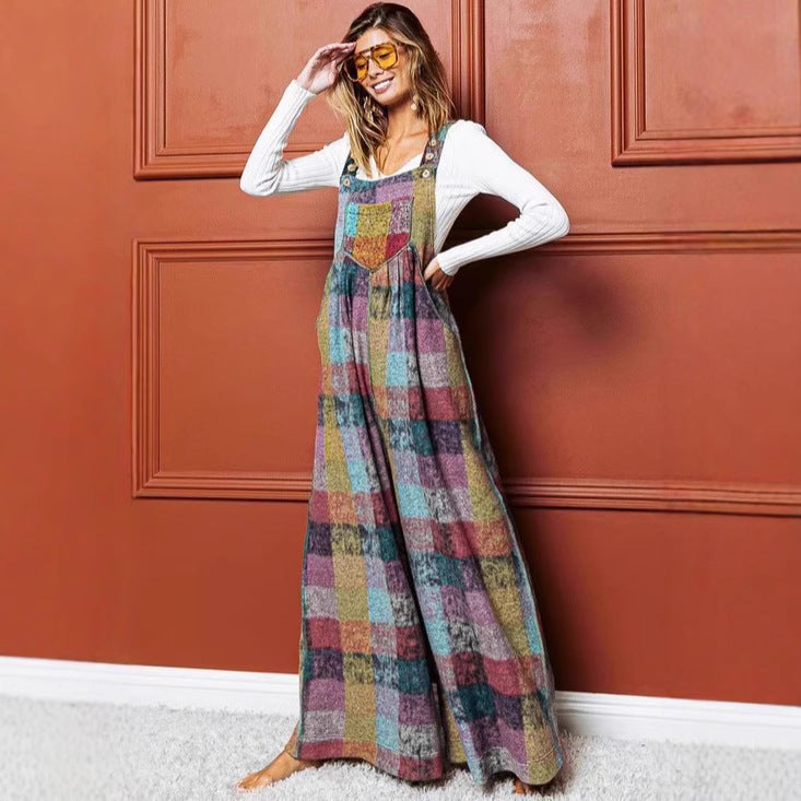 Popular Graceful Women's Brushed Plaid Overalls Women's Jumpsuit/clothing