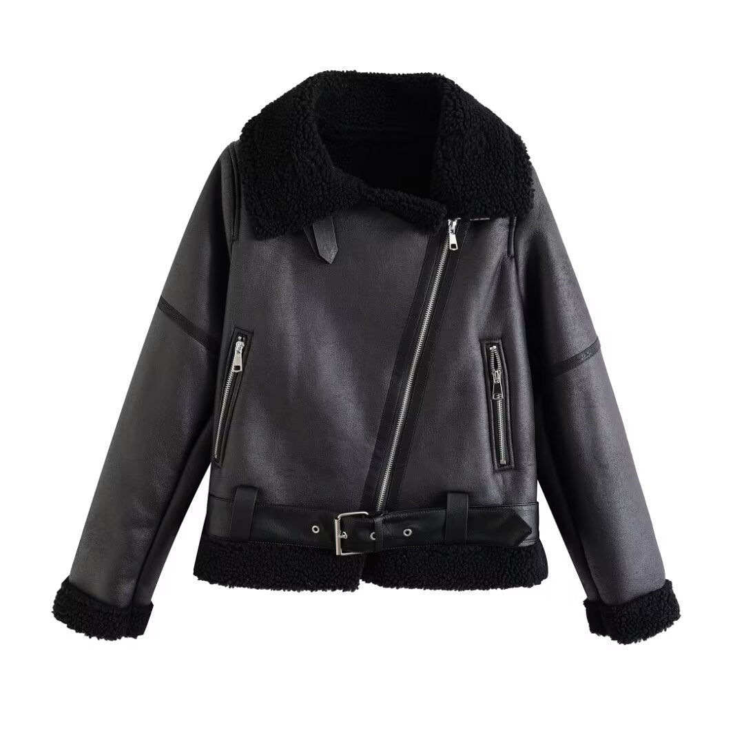 Women's American Street Fur Integrated Motorcycle Fashion Jackets