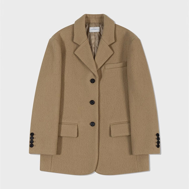 Women's Solid Color Mid-length Wool Korean Single-breasted Blazers
