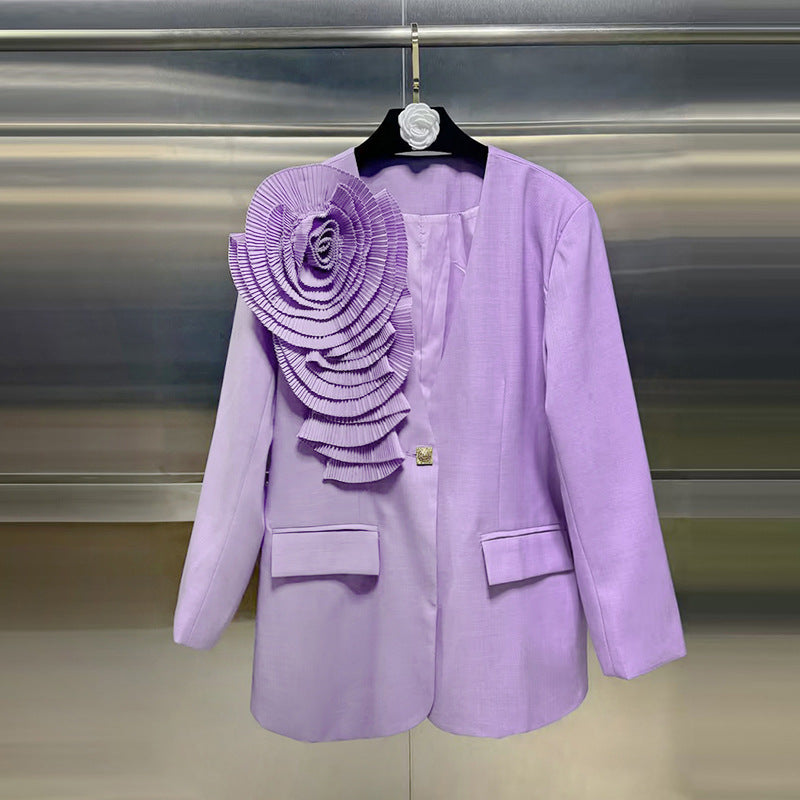 Casual Style Autumn Three-dimensional Flower Figure Flattering Small Suit