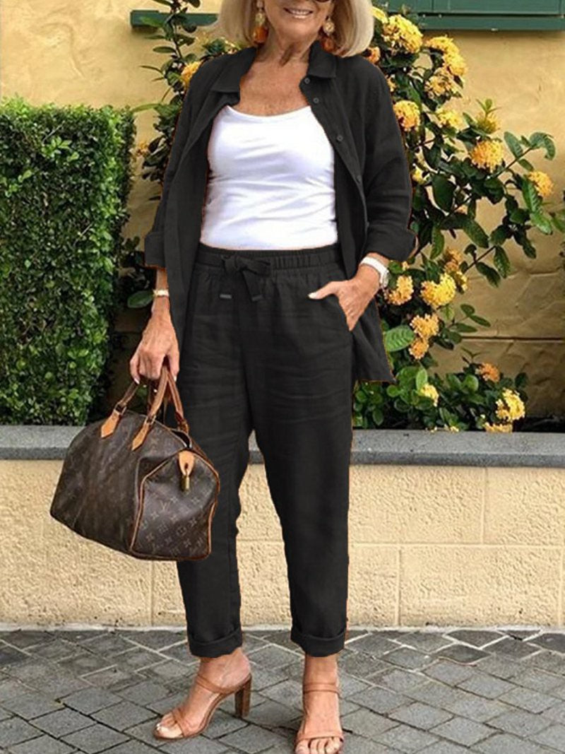Linen Harem Retro Loose Cropped Belt Pants