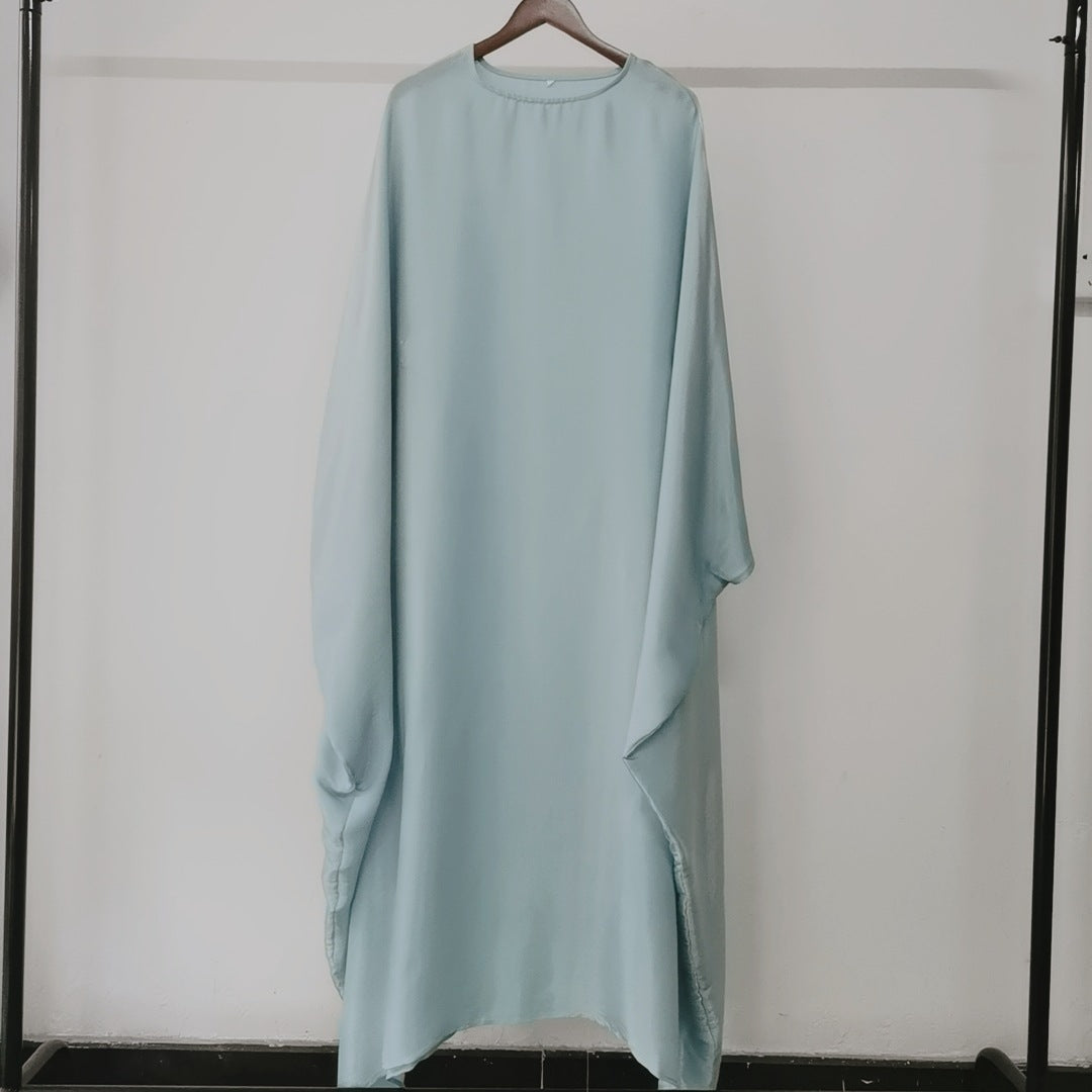 Solid Color Loose Simple Shiny Satin Robe Batwing Dress