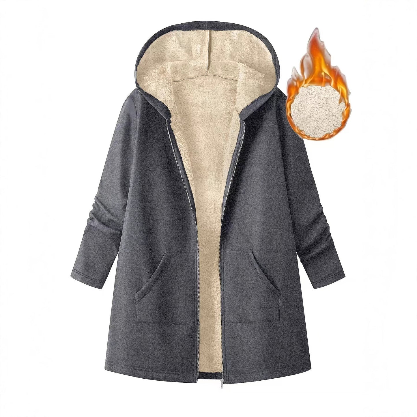 Mid-length Hooded Solid Color With Fur Coats