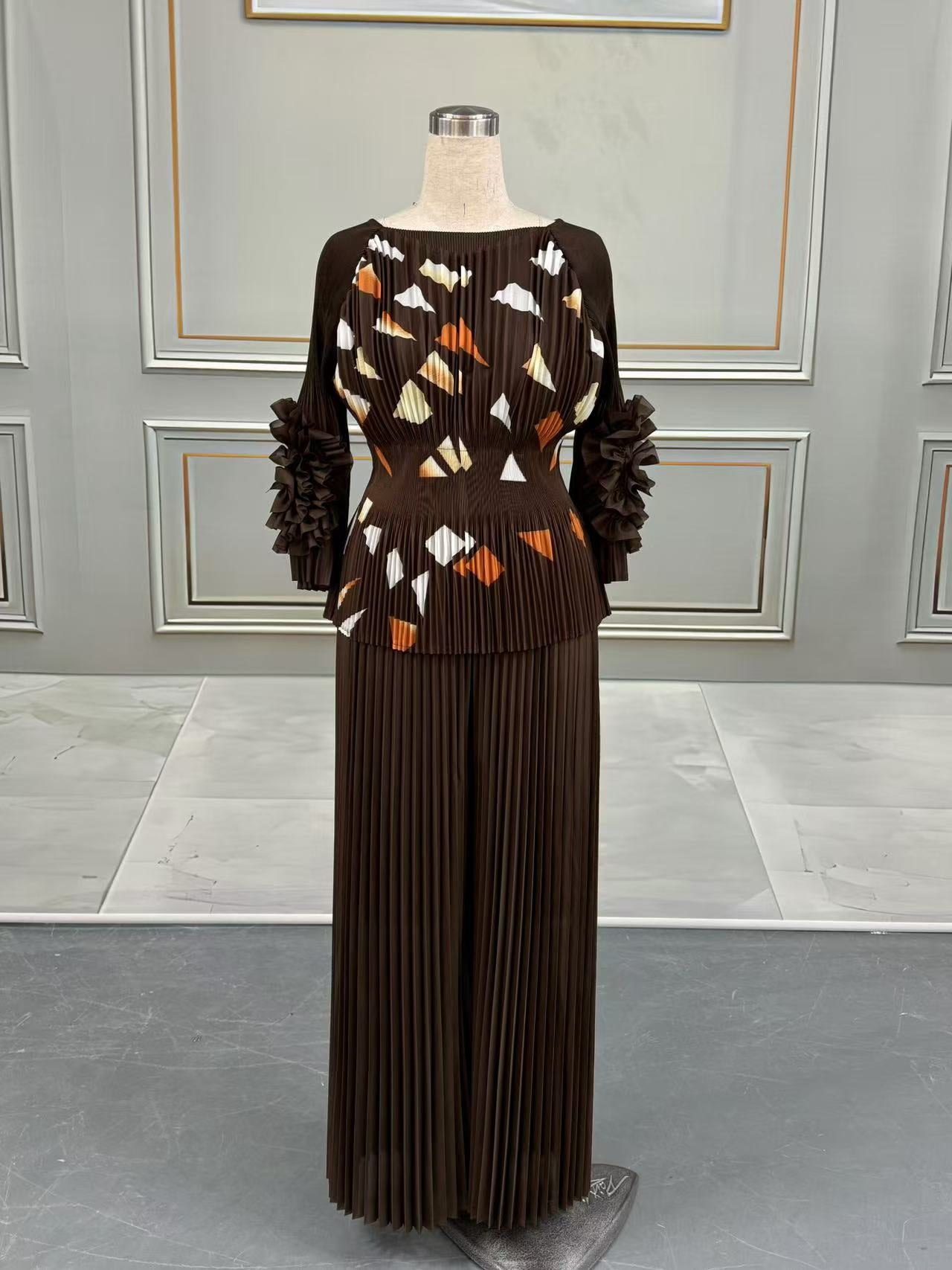 Women's Large Slimming High Sense Pleated Print Suits