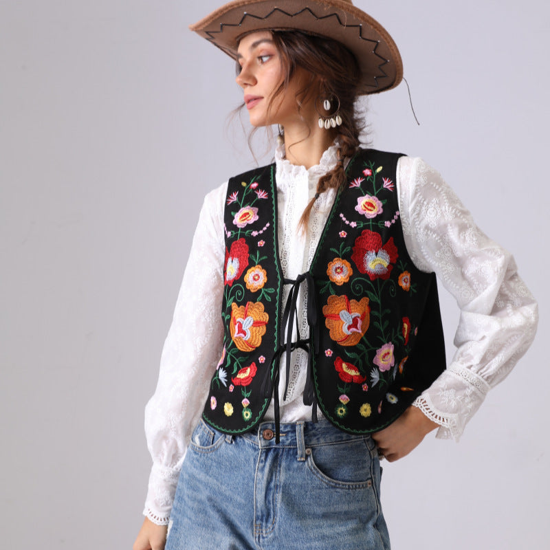 Women's Bohemian Embroidered Cotton Sleeveless Outerwear Women's Vest