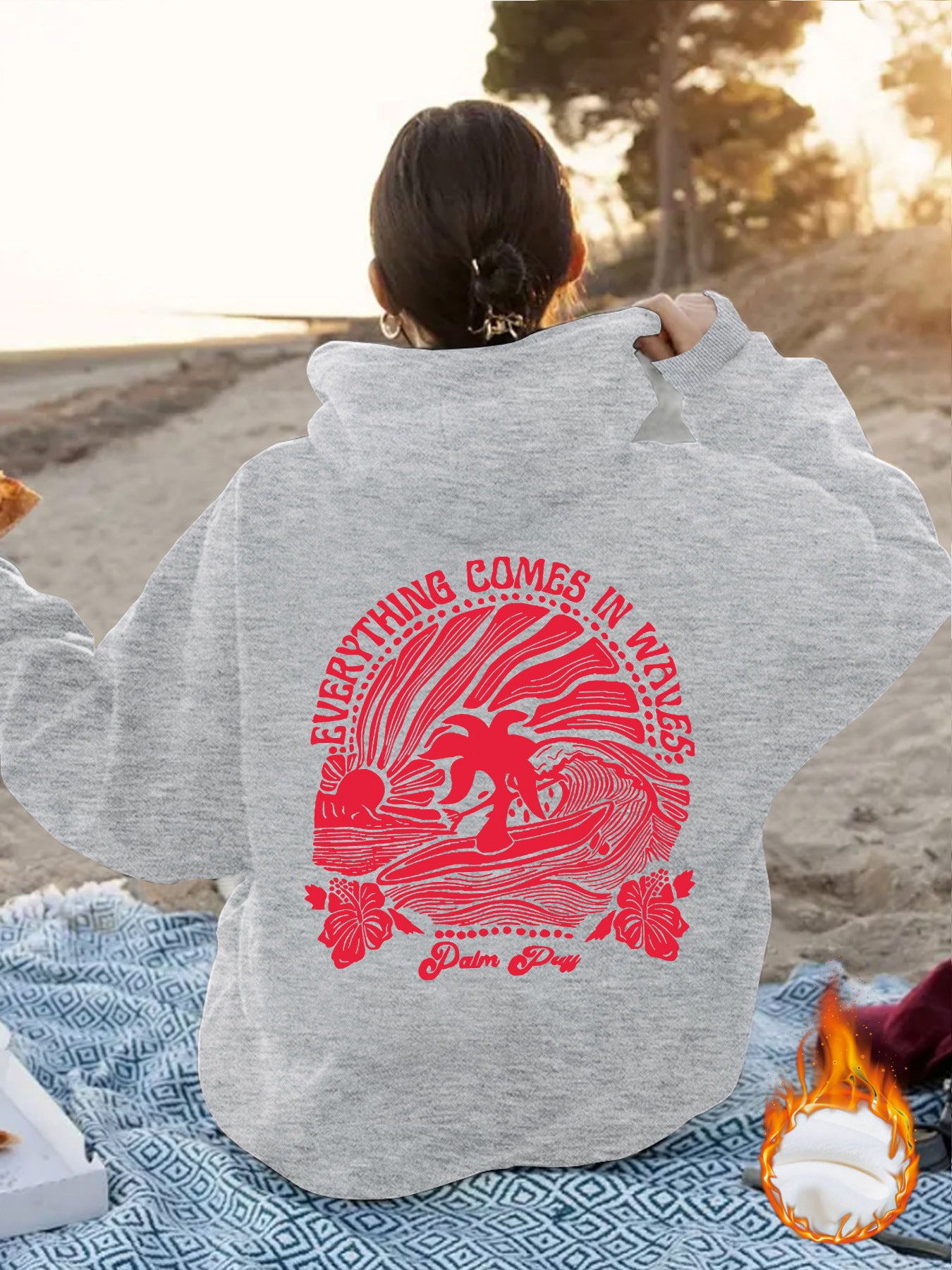 Women's Sun Pattern Printed Hoodie Long Sleeve Women's Sweater, Sweater