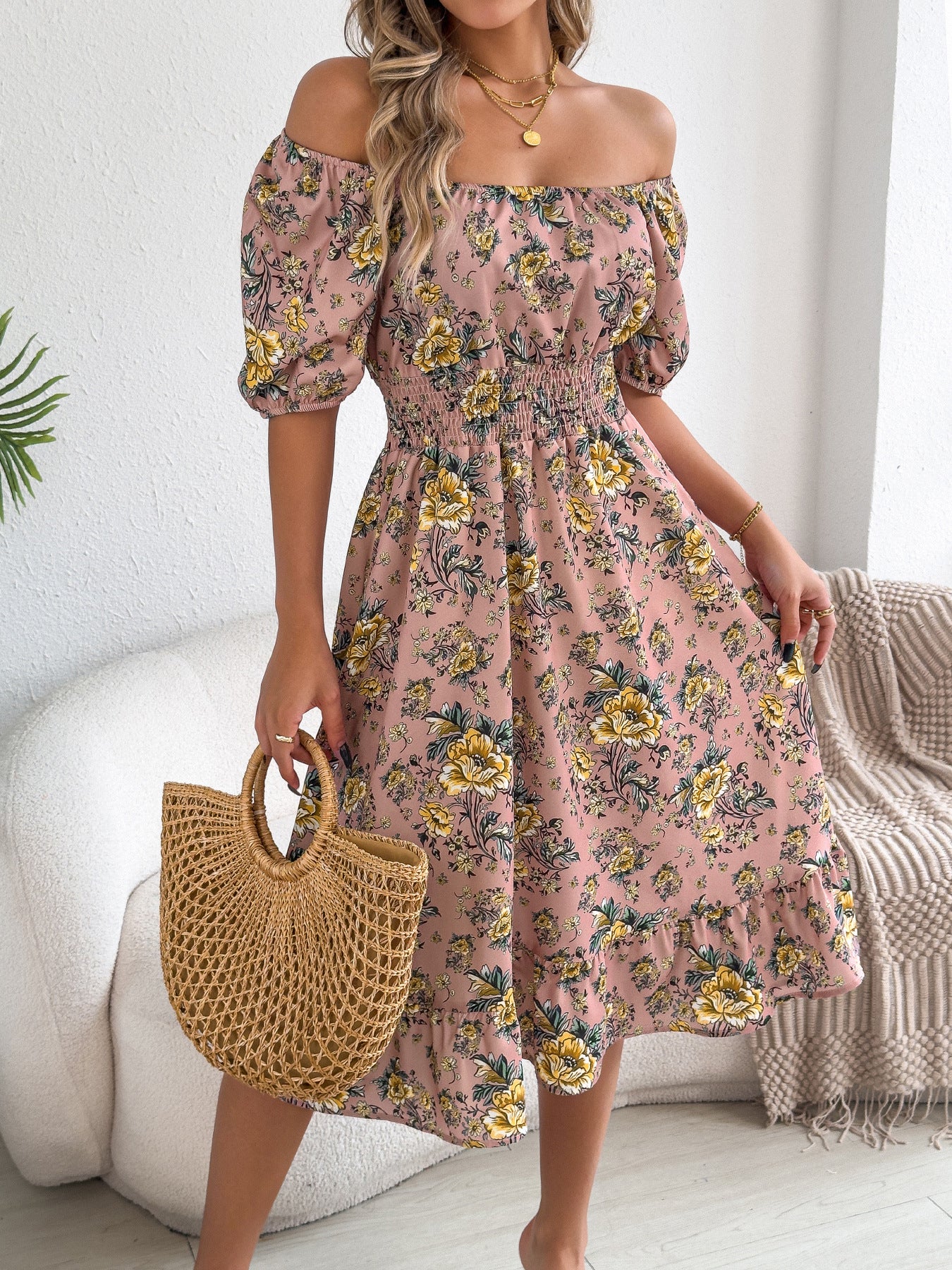 Women's Sleeve Flower Ruffled Expansion For Vacation Dress