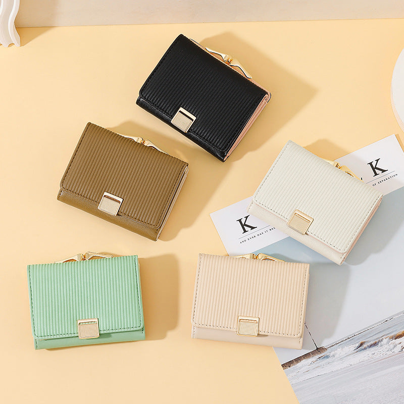 Women's Versatile High-grade Short Leather Clip Ladies Wallets