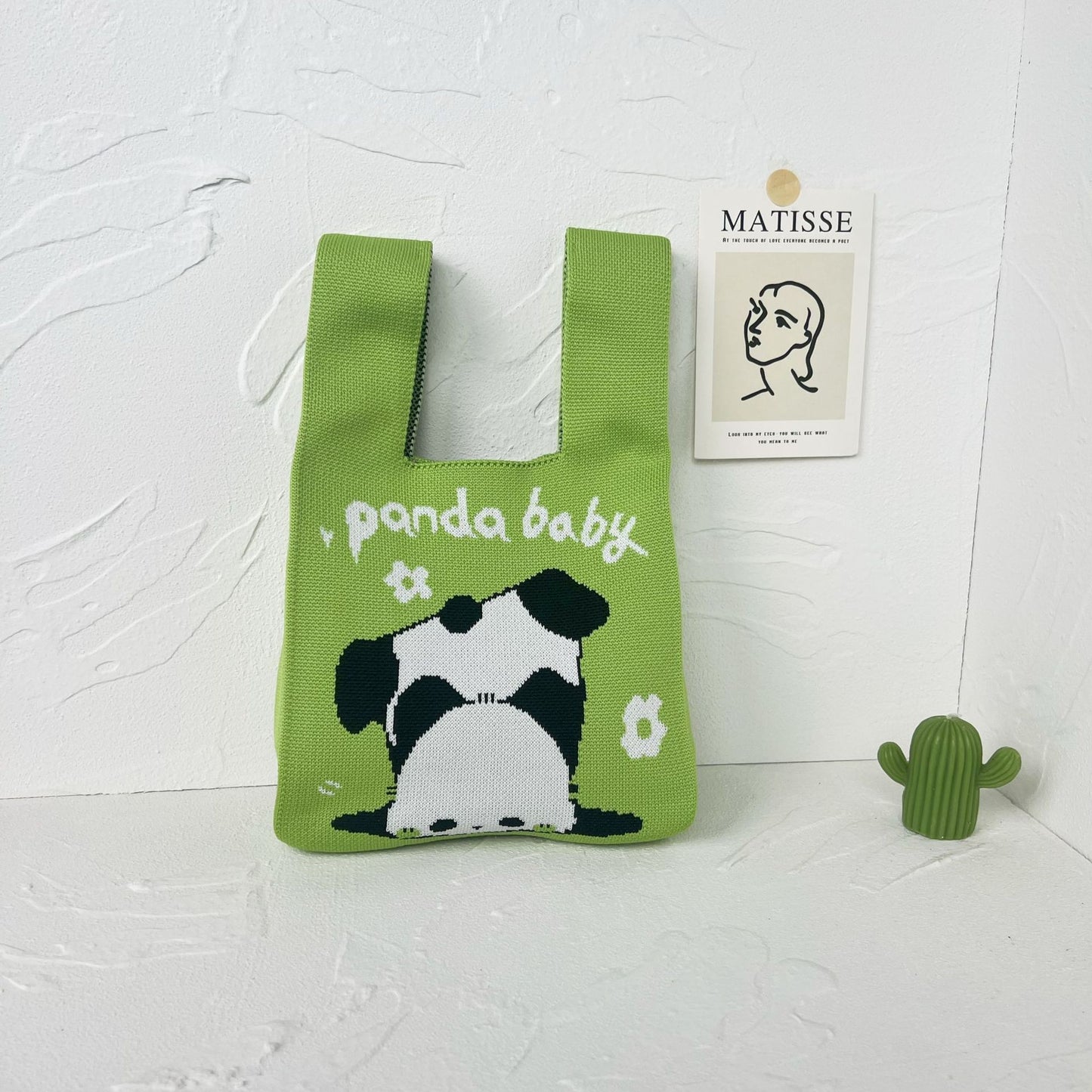 Women's High-grade Panda Knitted Polyester Knit Phone Bags