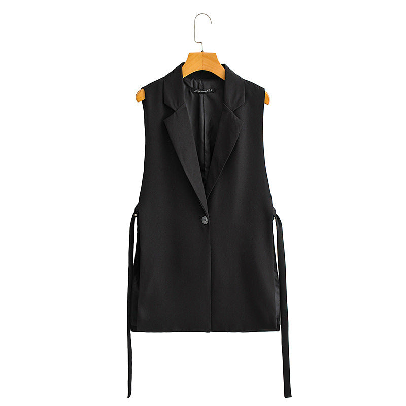 Pure Color Tied Decorative Split Single Vests