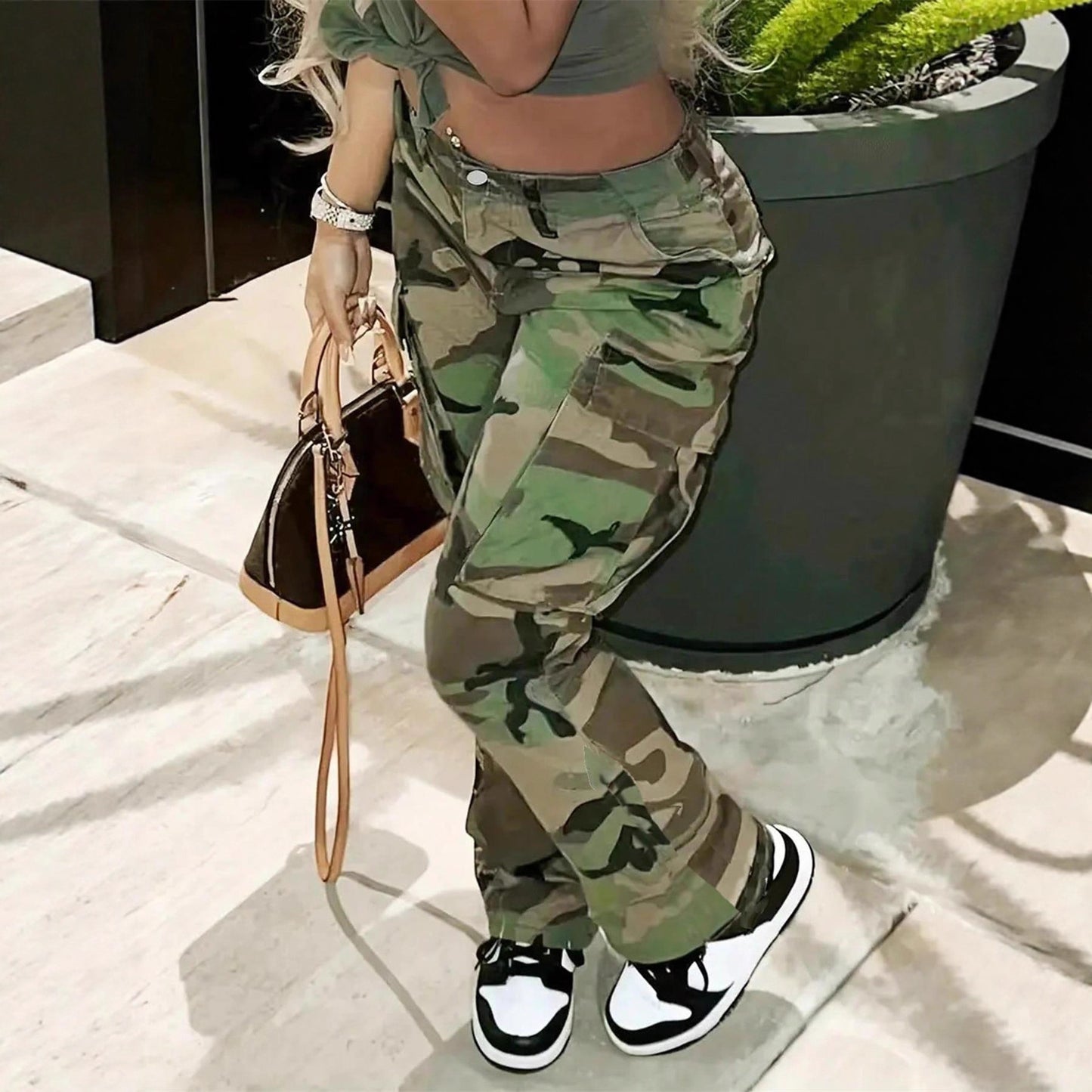 Women's Style Camouflage High Waist Wide Leg Pants