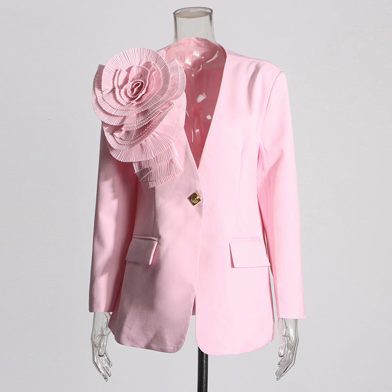 Casual Style Autumn Three-dimensional Flower Figure Flattering Small Suit