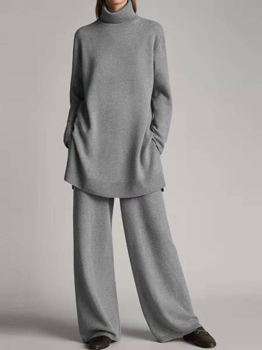 Knitted Solid Color High Collar Loose Suits