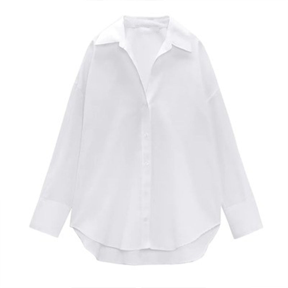 Women's Spring Temperament Commute Solid Color Oxford Blouses