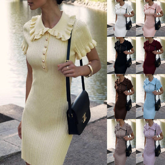 Women's Collar Retro French Ruffle Button Classic Dress