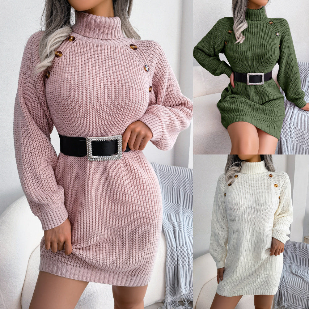 Women's Casual Button Turtleneck Long Sleeve Base Clothing