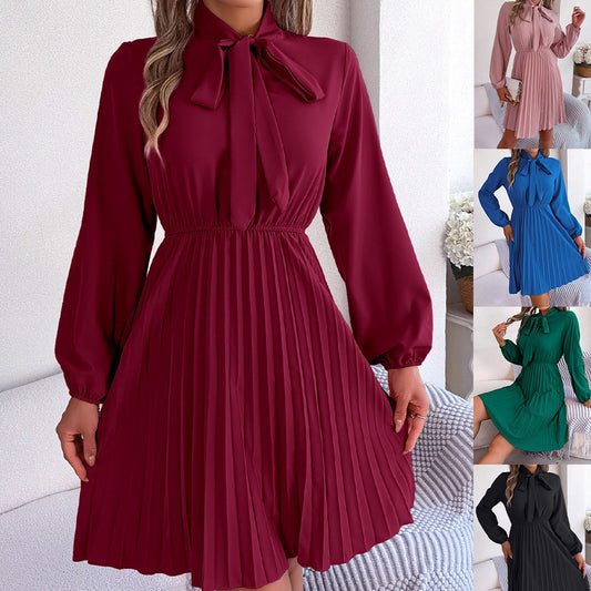 Women's Style Elegant Tied Long Sleeves Pleated Skirts